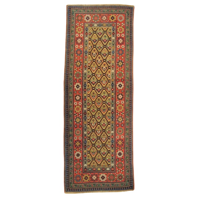 19th Century Yellow Green Red Caucasian Talish Rug For Sale