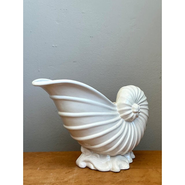 Ceramic Vintage White Nautilus Form Ceramic Vase For Sale - Image 7 of 16