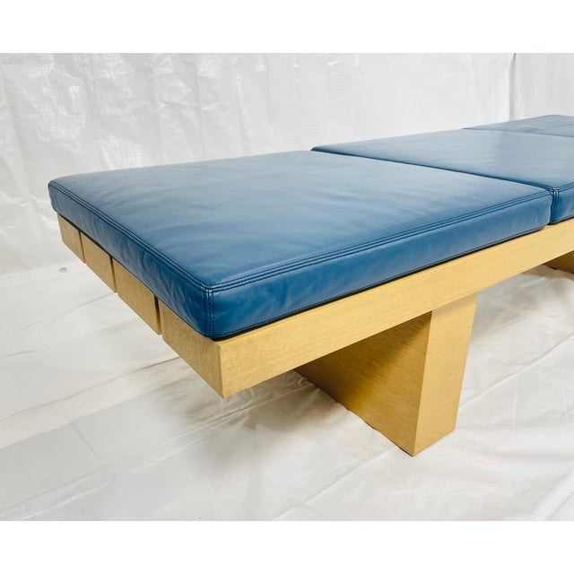1980s Modernist Platform Bench With Blue Leather Cushions, Custom La Design For Sale - Image 10 of 18