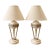 Pair of Neoclassical Travertine, Cast Iron & Brass Sculptural Lamps, Attributed to Michael Taylor For Sale
