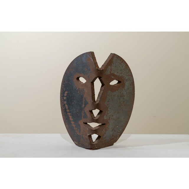 Black Brutalist Iron Mask Sculpture, 20th Century For Sale - Image 8 of 8