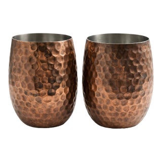 1950’s Pair of Hammered Copper & Aluminum Bar Vessels | Mid-Century For Sale