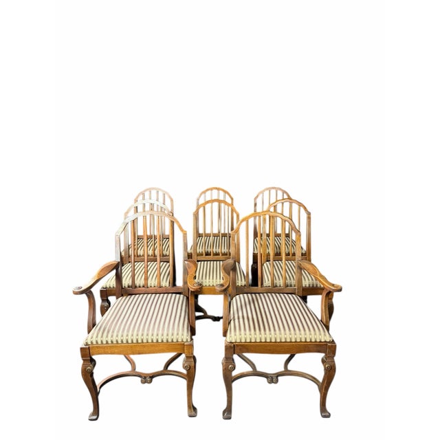 1940s Vintage Stickley Walnut Dining Chairs Set of 8 For Sale - Image 5 of 12