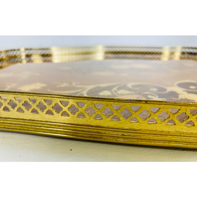 Mid 20th Century Italian Florentine Style Inlaid Galley Tray For Sale In Philadelphia - Image 6 of 9