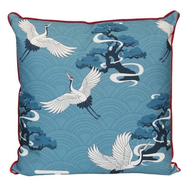 Kenneth Ludwig Chicago Blue & White Crane Pillows - Pair For Sale - Image 4 of 6