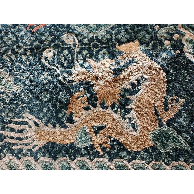 Textile 1980s Blue Dragon Vintage Silk Chinese Carpet 3' X 5 Knotted Pile Wool Rug For Sale - Image 7 of 9