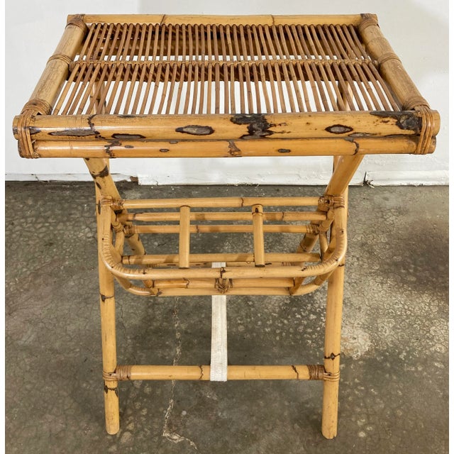 Vintage Bamboo Collapsible Butler Table With Wine Storage For Sale - Image 4 of 11