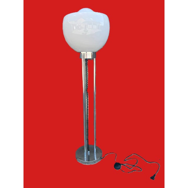 space-age floor lamp attributed to mazzega? murano glass and steel working lamp height: 144 cm base diameter: 29 cm shade...