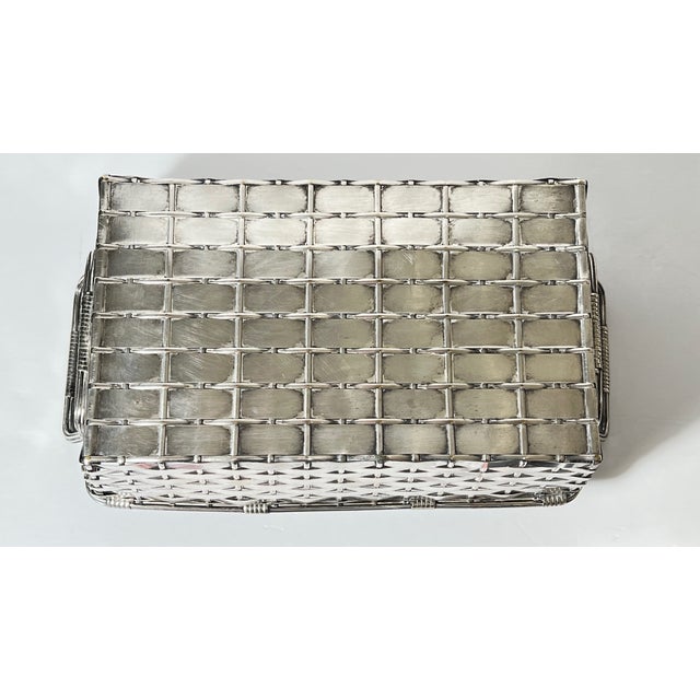 Metal Vintage French Silver Woven Handled Basket (Circa 1930) For Sale - Image 7 of 9