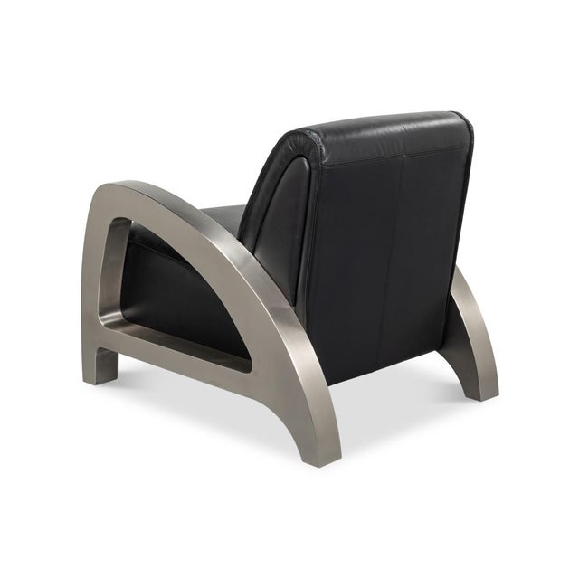 Industrial Black Leather Armchair For Sale - Image 9 of 9