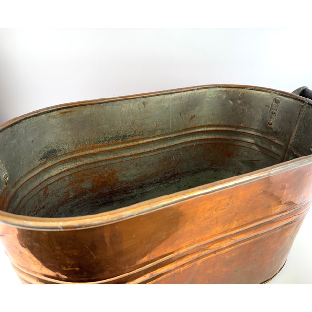 Wood Antique Copper Wash Boiler Decorative Vessel With Wood Handles, Circa 1900 For Sale - Image 7 of 10