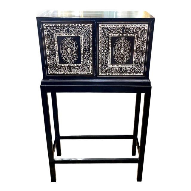 19th Century Italian Ebonized Cabinet With Inlaid Fitted Interior For Sale