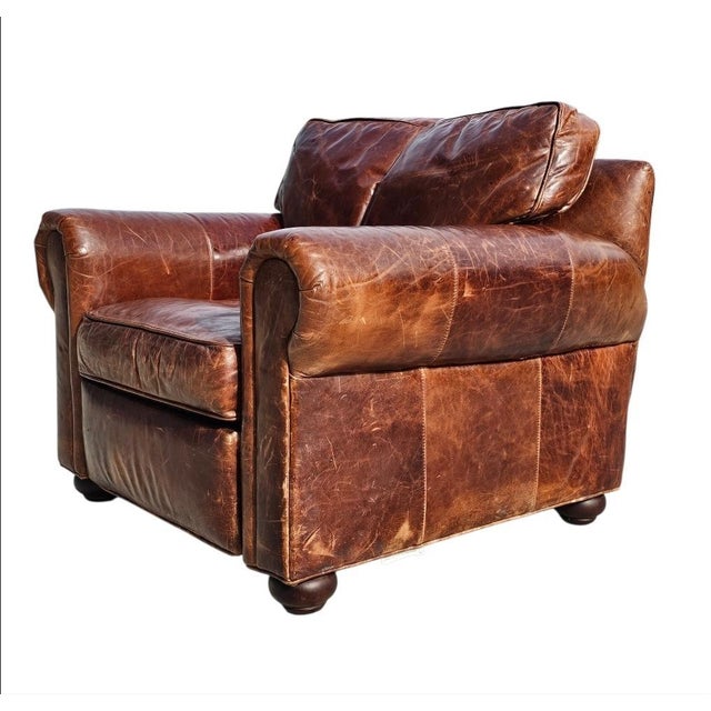 Wood Restoration Hardware Lancaster Leather Armchair Recliner For Sale - Image 7 of 18