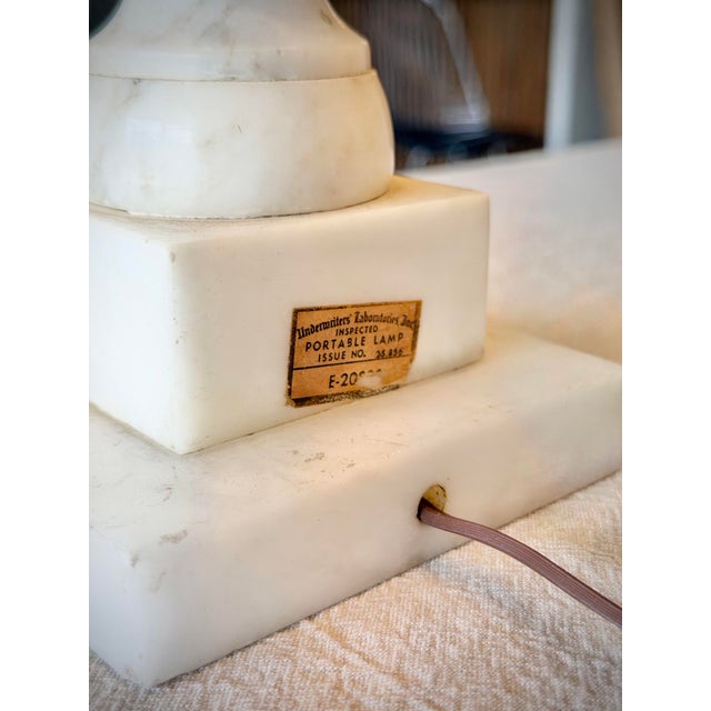Vintage Italian Neoclassical Style Carved Alabaster Table Lamp With Pleated Lamp Shade For Sale - Image 11 of 11