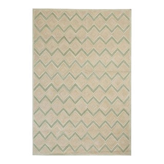 2010s Soft Color Zig Zag Modern Contemporary American Hooked Rug 6' X 9' Handwoven Wool Carpet For Sale