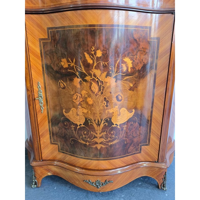 Brown Curved Dresser in Floral Marquetry with Marble Top, 1950s For Sale - Image 8 of 16