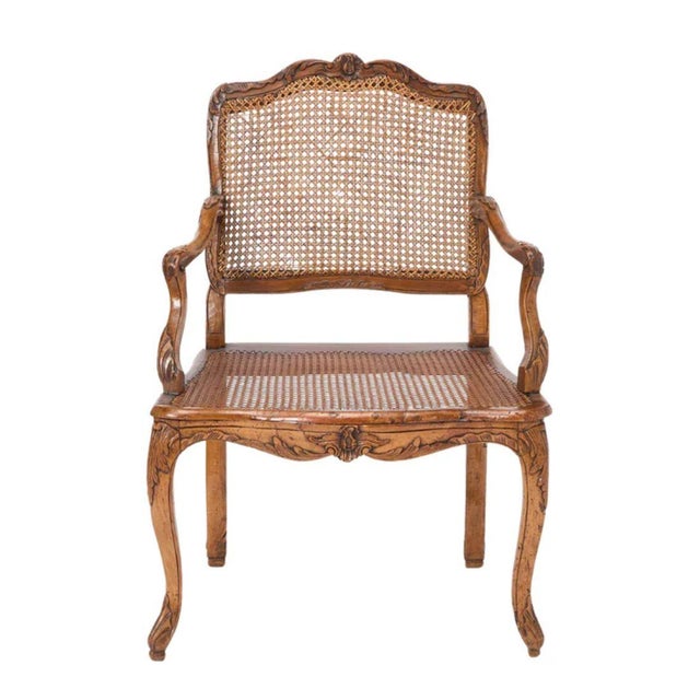 French Louis XV Style Carved Walnut and Cane Fauteuil For Sale - Image 3 of 6