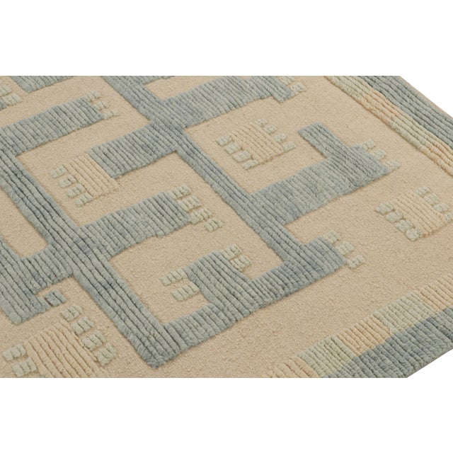 2010s Rug & Kilim’s Scandinavian Style Rug in Blue & Beige Geometric Patterns For Sale - Image 5 of 7