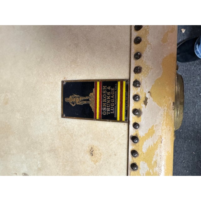 Textile Early 20th Century Oshkosh Wardrobe Steamer Trunk With Original Interior & Diamond Inlay For Sale - Image 7 of 12