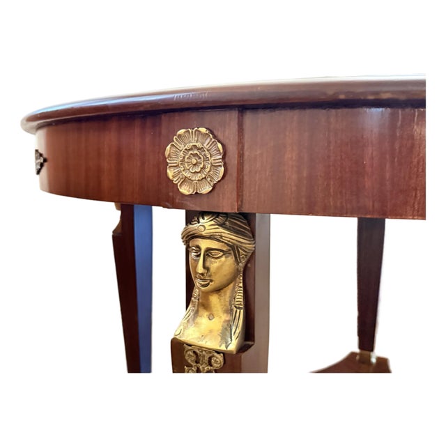 “Neoclassical Empire Style Mahogany Round Center Table With Gilt Bronze Figural Mounts” For Sale