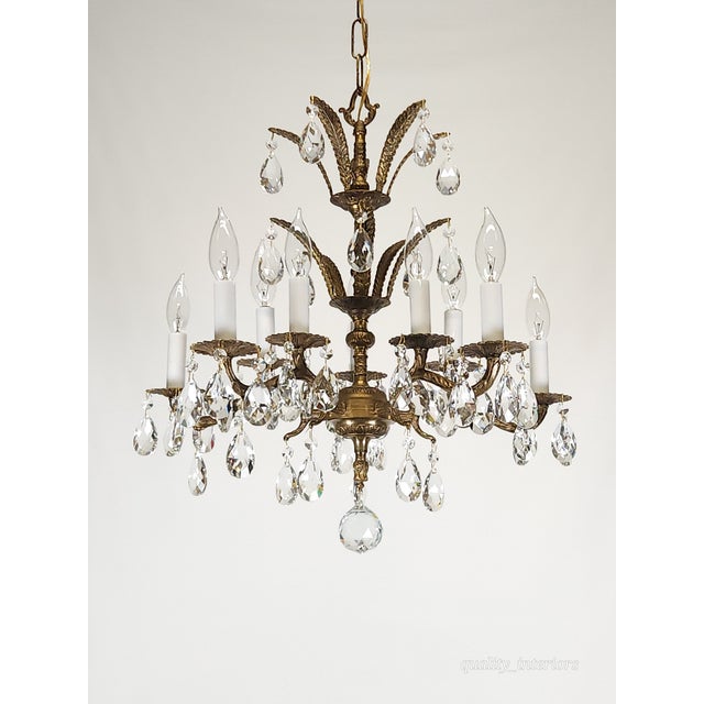 Antique 5 Arm 10 Light Mesmerizing Baroque Brass Cut Lead Crystal Chandelier For Sale - Image 11 of 12