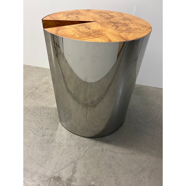 Pace Burlwood and Chrome Pedestal Dining Table by Leon Rosen for Pace For Sale - Image 4 of 8