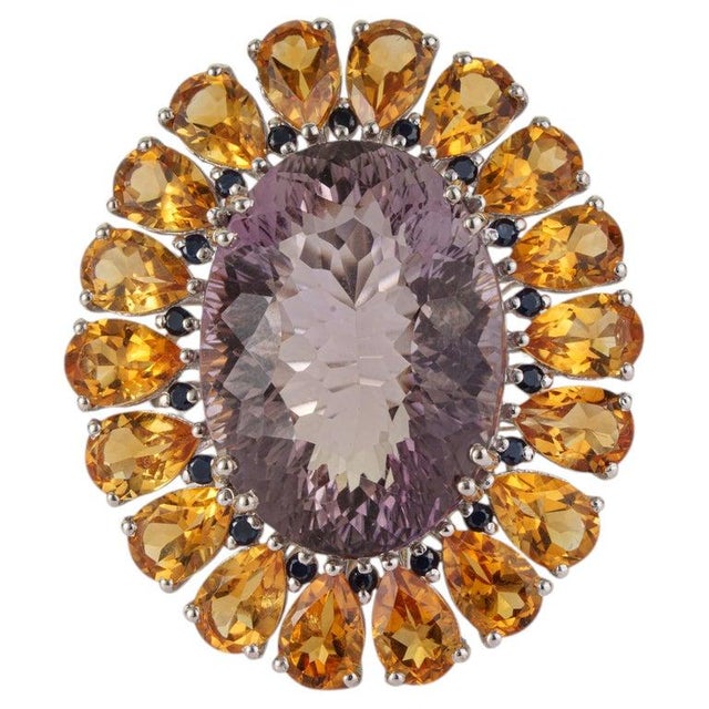 Handcrafted Multi-Gemstone Sunflower Ring in Solid Sterling Silver, Size 7.5 For Sale - Image 4 of 16