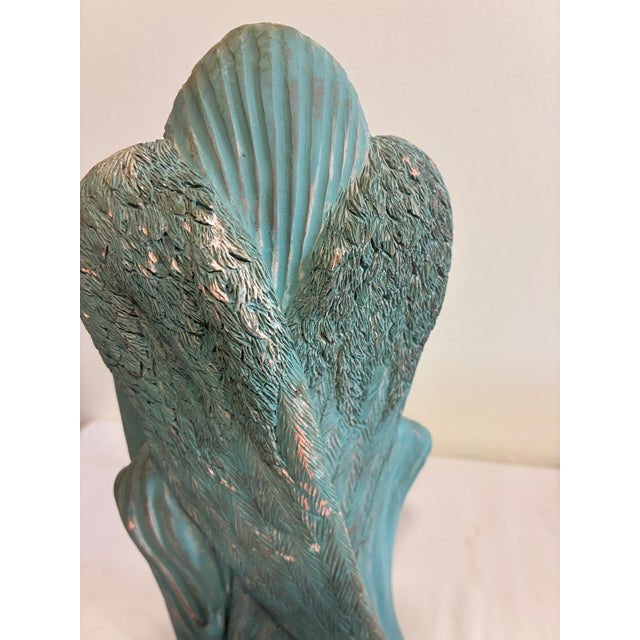 Vintage Terracotta Angel Candle Holder Sculpture With Verdigris Patina For Sale - Image 9 of 15