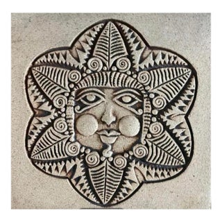 Vintage 1970s Studio Pottery Sun Tile Wall Art Signed by John Wenzel For Sale