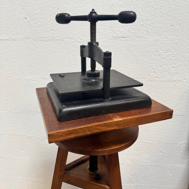 Brown Antique Cast Iron Book Press on Workshop Tripod Stand, 1890s For Sale - Image 8 of 18