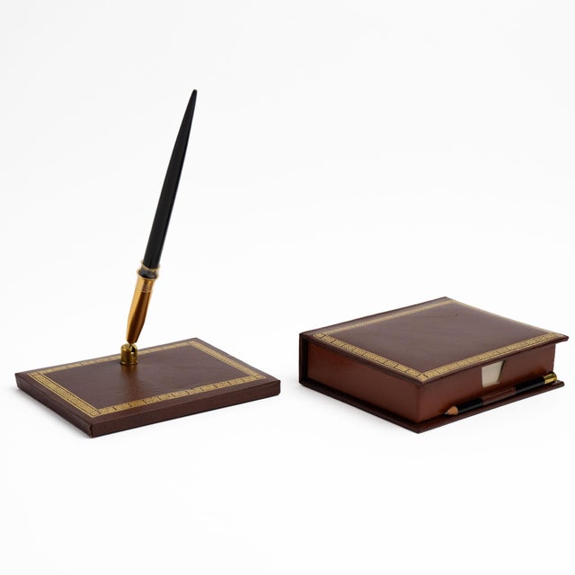 Vintage Brown Leather Desk Accessory Set - 4 Pieces For Sale - Image 4 of 13