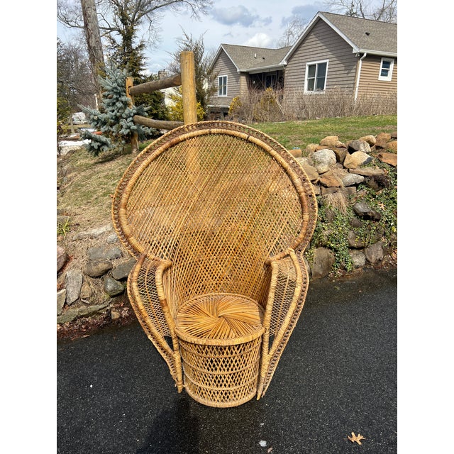 Boho Chic Vintage Peacock Chair in Rattan Wicker Boho Chic Coastal Decor Seating For Sale - Image 3 of 8