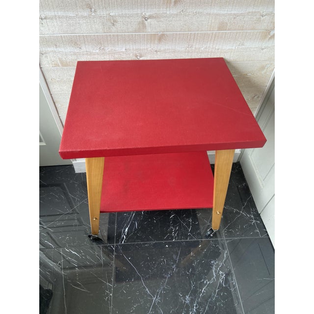 Wood Mid-Century Modern Red Rolling Bar Cart, 1960s For Sale - Image 7 of 8