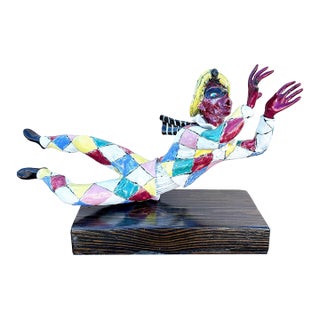 MCM Italian Multicolored Ceramic Harlequin Figure by Otello Rosa for San Polo For Sale