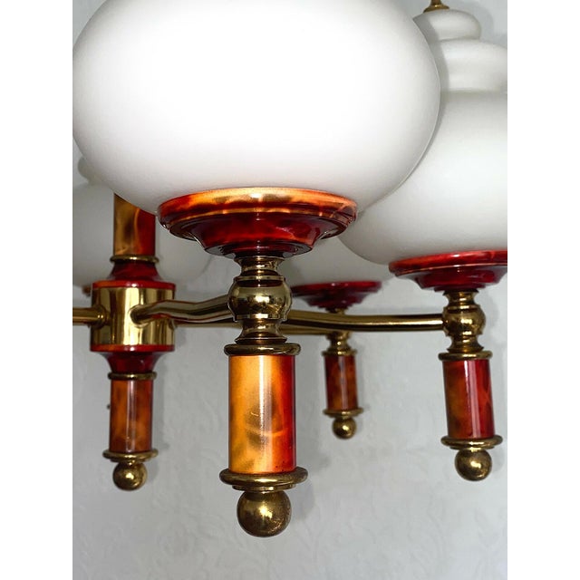 Brass Glass Ball Six Light Chandelier, 1950s For Sale - Image 4 of 10