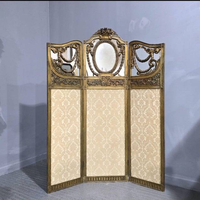 Antique French Three Fold Gilt Screen, 1880 For Sale - Image 4 of 10