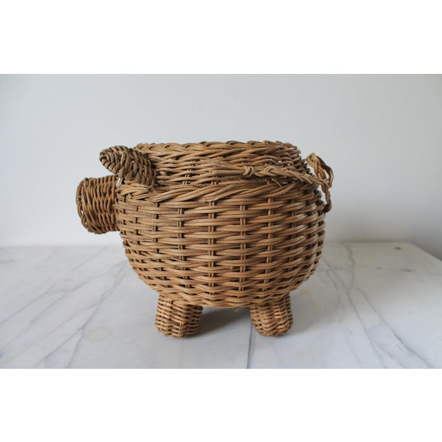 Late 20th Century Vintage Wicker Pig Planter Basket For Sale - Image 5 of 7