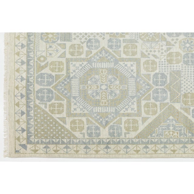 2020s Modern Geometric Khotan Style Hand-Knotted Wool Area Rug - Muted Sage & Sand For Sale - Image 5 of 10