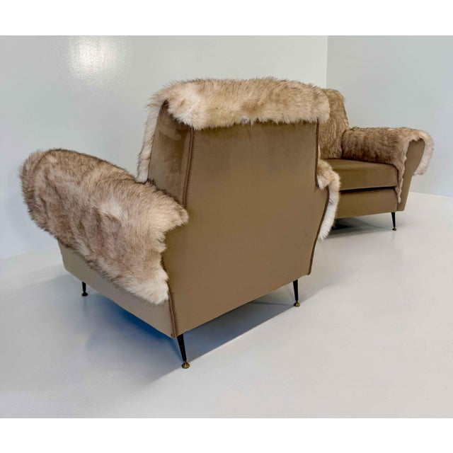 Italian Lounge Chairs in Velvet and Faux Fur Fabric, 1950s, Set of 2 For Sale - Image 12 of 13