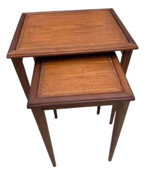 Vintage Mahogany Nesting Tables Gold Inlay Refinished Mid Century Lb Van Server