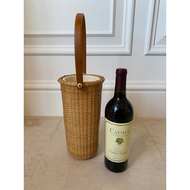 1970s Vintage 1970s Woven Wicker & Rattan Wine Cooler/Carrier With Liner For Sale - Image 5 of 11