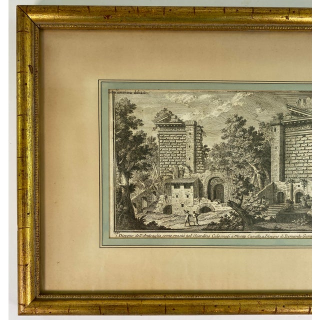 Wood 18th Century Italian Architectural Capriccio Engraving of Monte Cavallo Ruins in Gilt Frame For Sale - Image 7 of 9