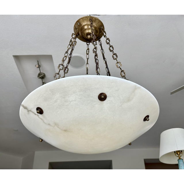 Large French Directoire Style Alabaster Chandelier Pendant Light For Sale - Image 11 of 17
