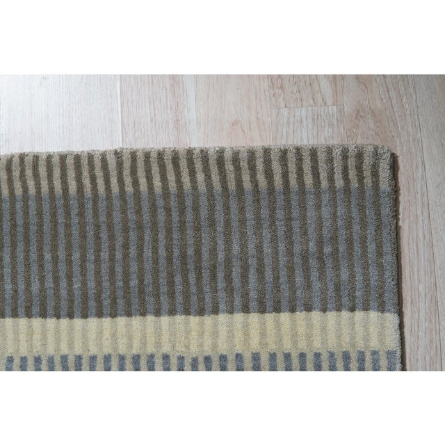 4x6 Zinnia Striped Green Geometric Contemporary Handmade Wool Carpet Rug For Sale In New York - Image 6 of 13