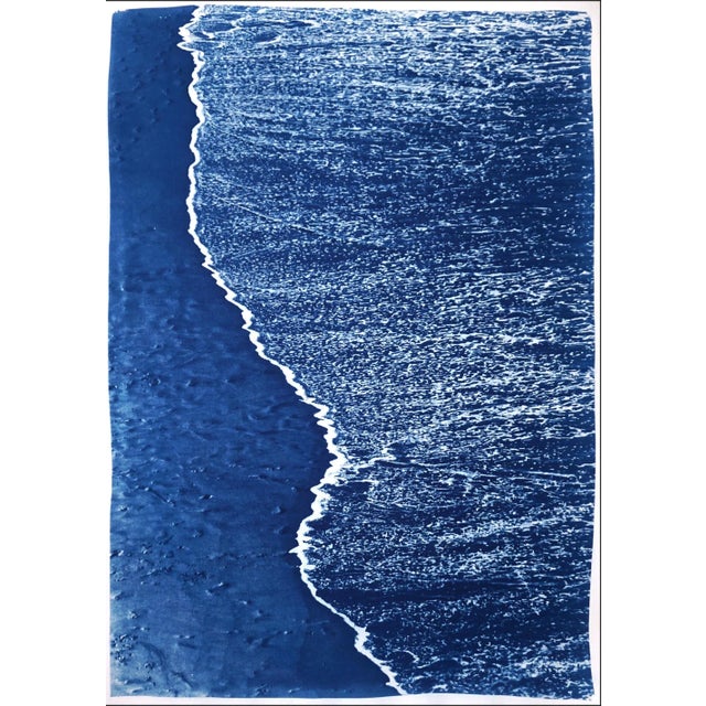 2021 "Costa Rican Beach Foam" Handmade Cyanotype Print on Watercolor Paper For Sale