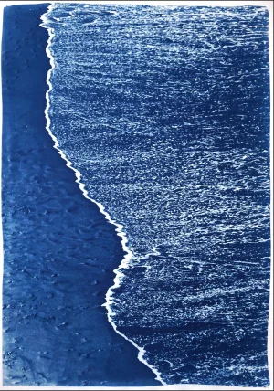 2021 "Costa Rican Beach Foam" Handmade Cyanotype Print on Watercolor Paper