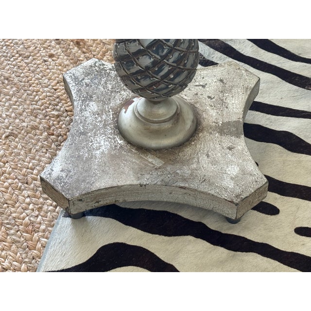 Vintage Palm Beach Regency Style Silver Crackle Finish Pineapple Pedestal Side Table For Sale - Image 4 of 18