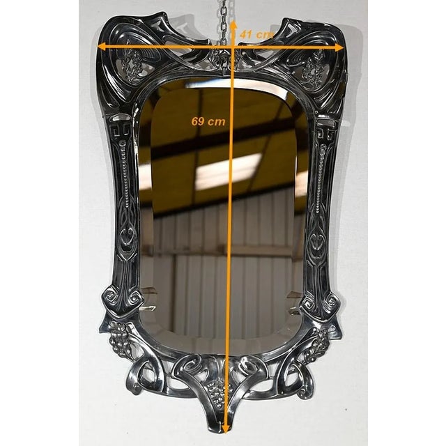 Art Nouveau Silver Metal Mirror, 1890s For Sale - Image 9 of 13
