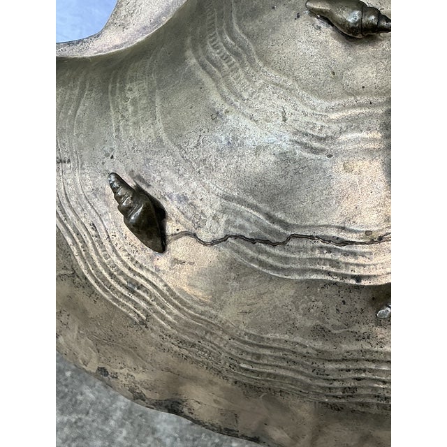 Vintage Hand Hammered Metal Oyster Shell Serving Bowl For Sale - Image 10 of 13