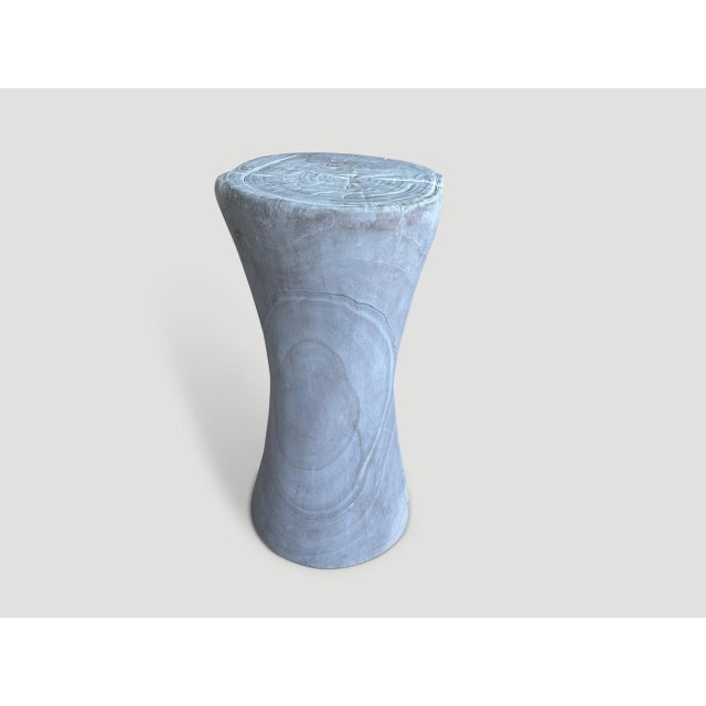 2010s Andrianna Shamaris Hourglass Bleached Teak Wood Side Table or Stool For Sale - Image 5 of 6